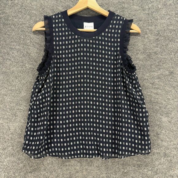 Dragonfly Tops - Dragonfly Blouse Women M Medium Black Geometric Sleeveless Wide Strap Lined